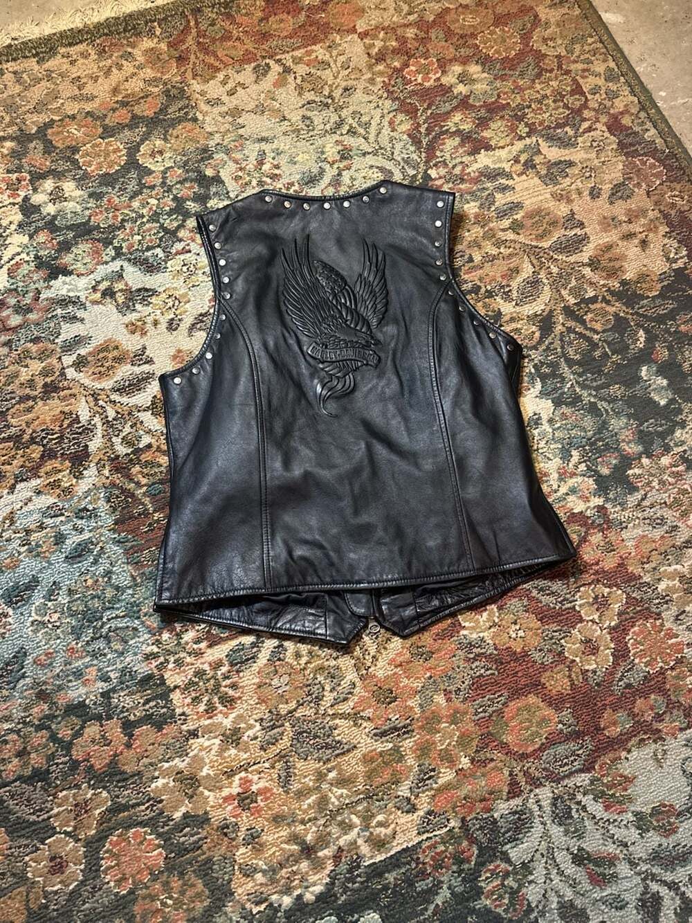 Harley-Davidson Women's Genuine Leather Studded Motorcycle Vest Eagle